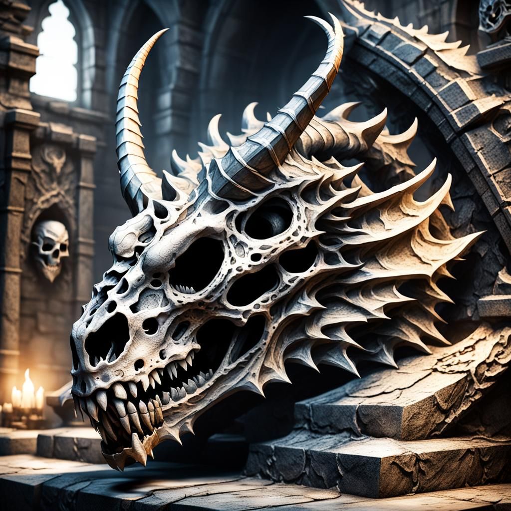 Dragon Skull Concept Art in Dark Chamber