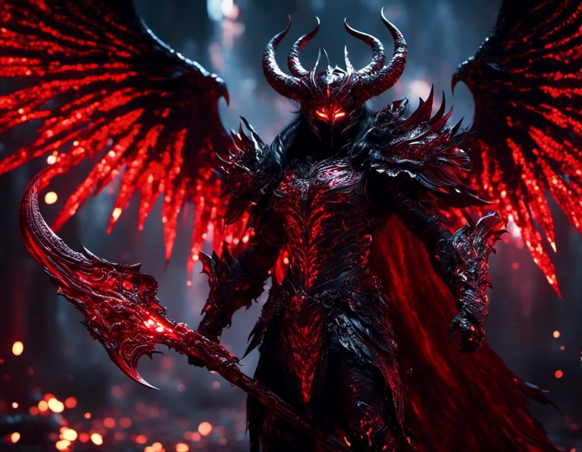 Winged Demon Warrior in Glowing Battle Armor