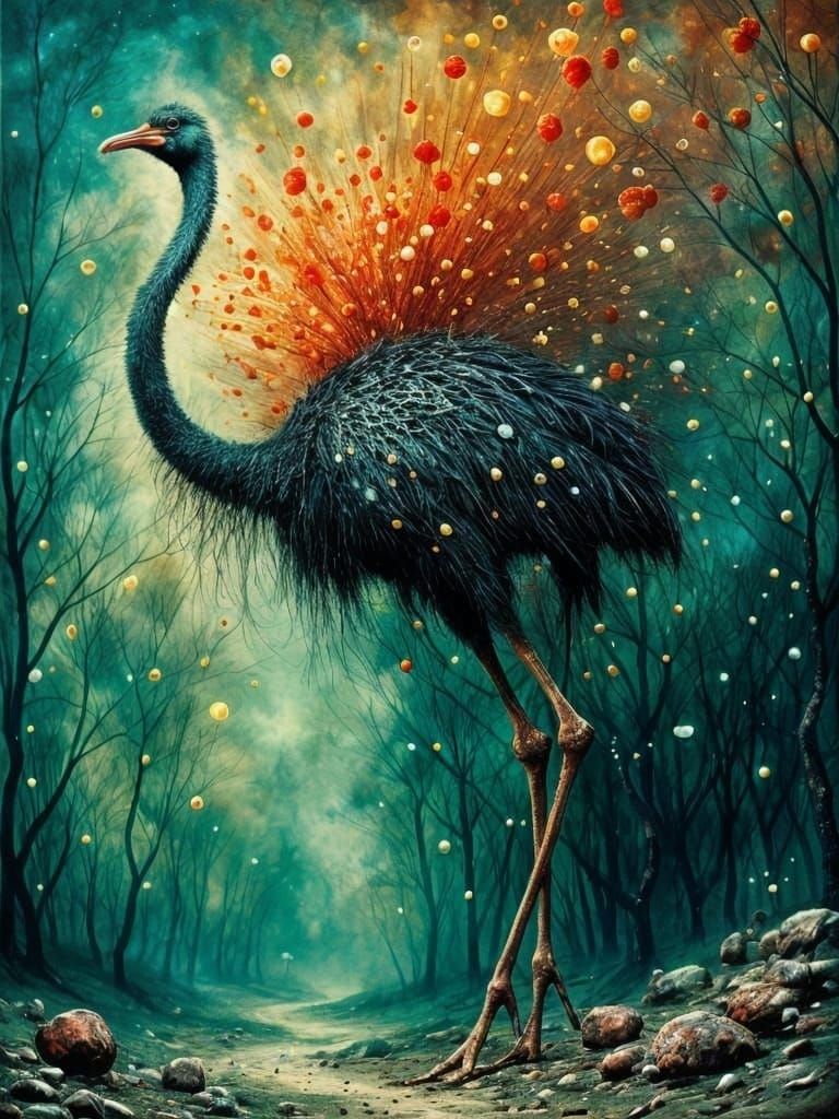 Surreal Ostrich Riddle in Muted Colors