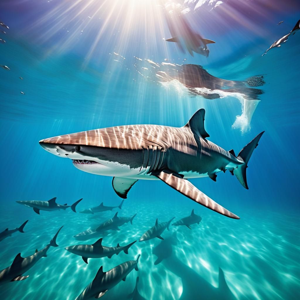 Shark Fleeing Dolphins in Tropical Waters