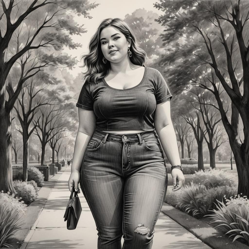 Plus-Size Beauty in Jeans: Charcoal Drawing
