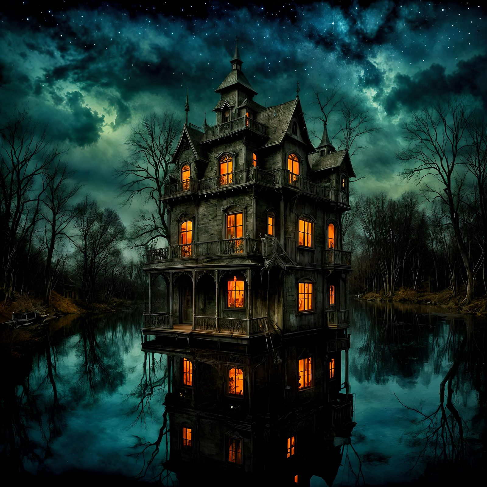 Haunted House Floating on Malevolent Lake