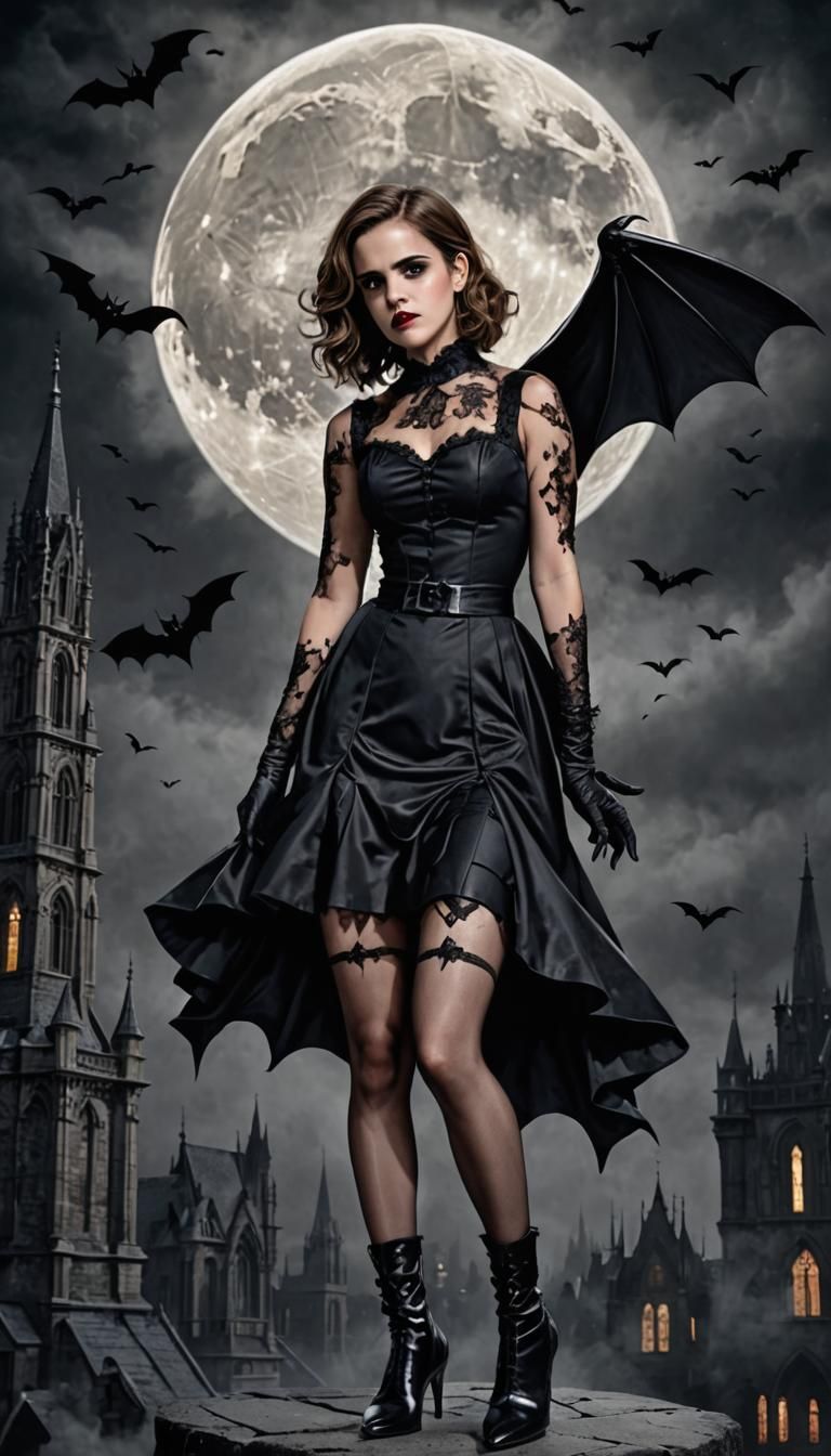 Gothic Vampire Pinup in Smoky Moonlight