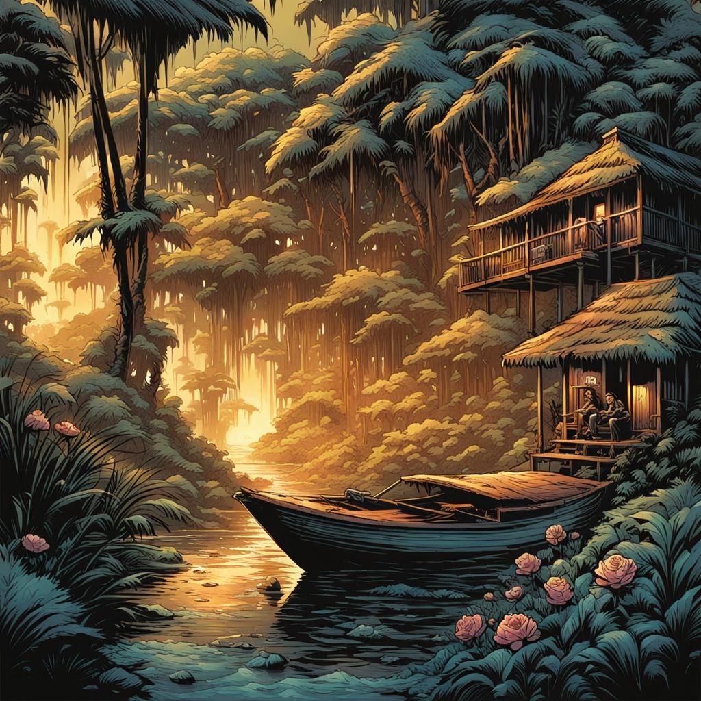 Flower Cabin in Comic Book Style