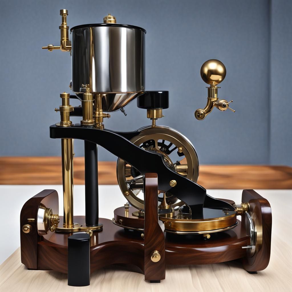 Steampunk Machine on Wood Base, Polished Style