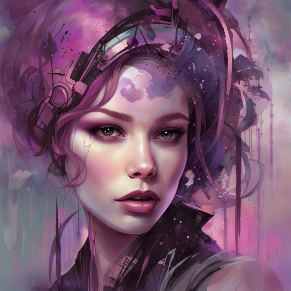 Cyberpunk Woman Portrait in Pink and Purple Hues