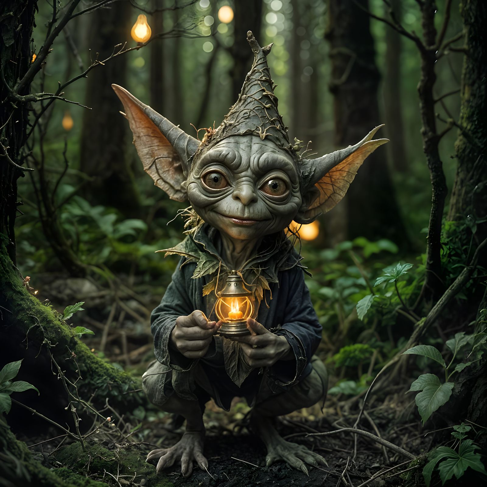 Whimsical Goblin Portrait in Enchanted Forest