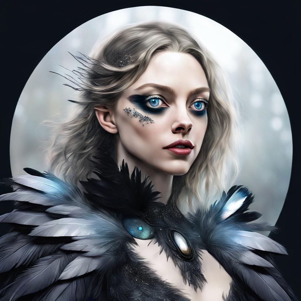 Hyperrealistic 3D Portrait of a Magpie-Girl