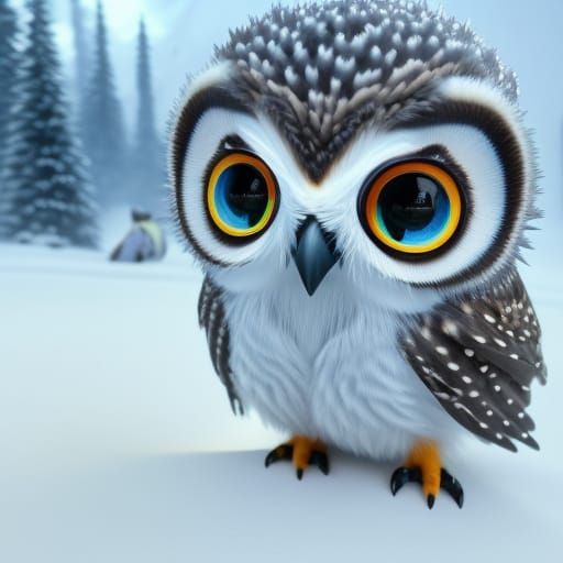 Adorable Curious Owl in Snow