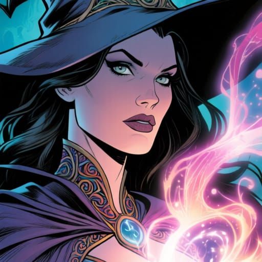 Beautiful Female Wizard Portrait In Comic Book Style