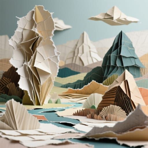 Surreal Paper Collage of Abstract Landscapes
