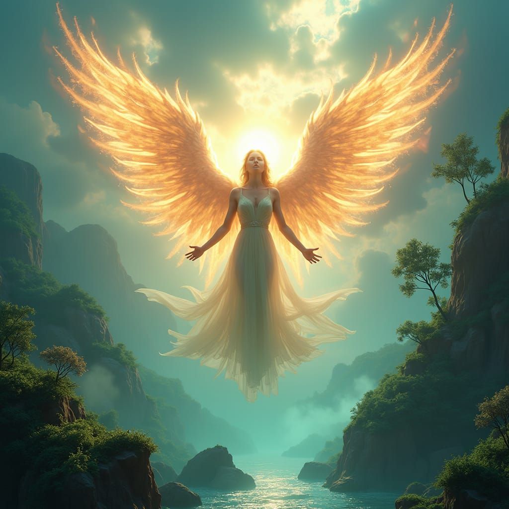 Radiant Divine Being in Ethereal Fantasy Realm