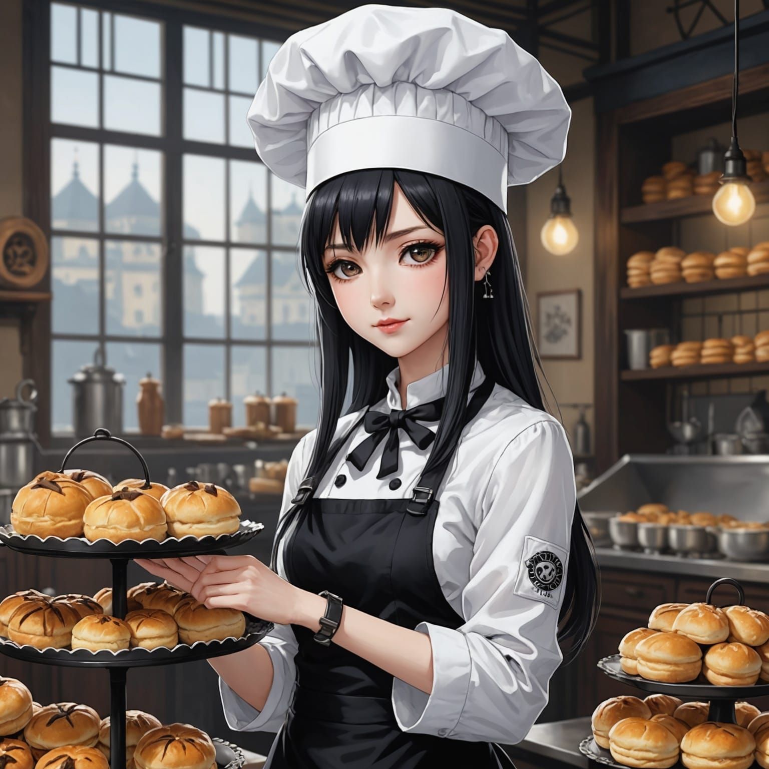 Gothic Bakery with Anime-Style Goth Chef