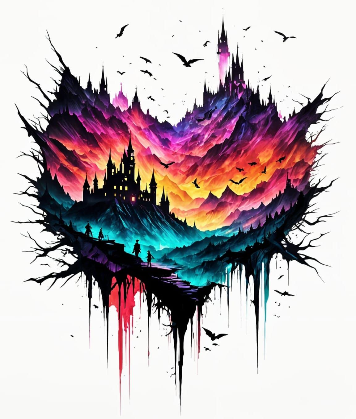 Castle View Through Neon Glitch Effects