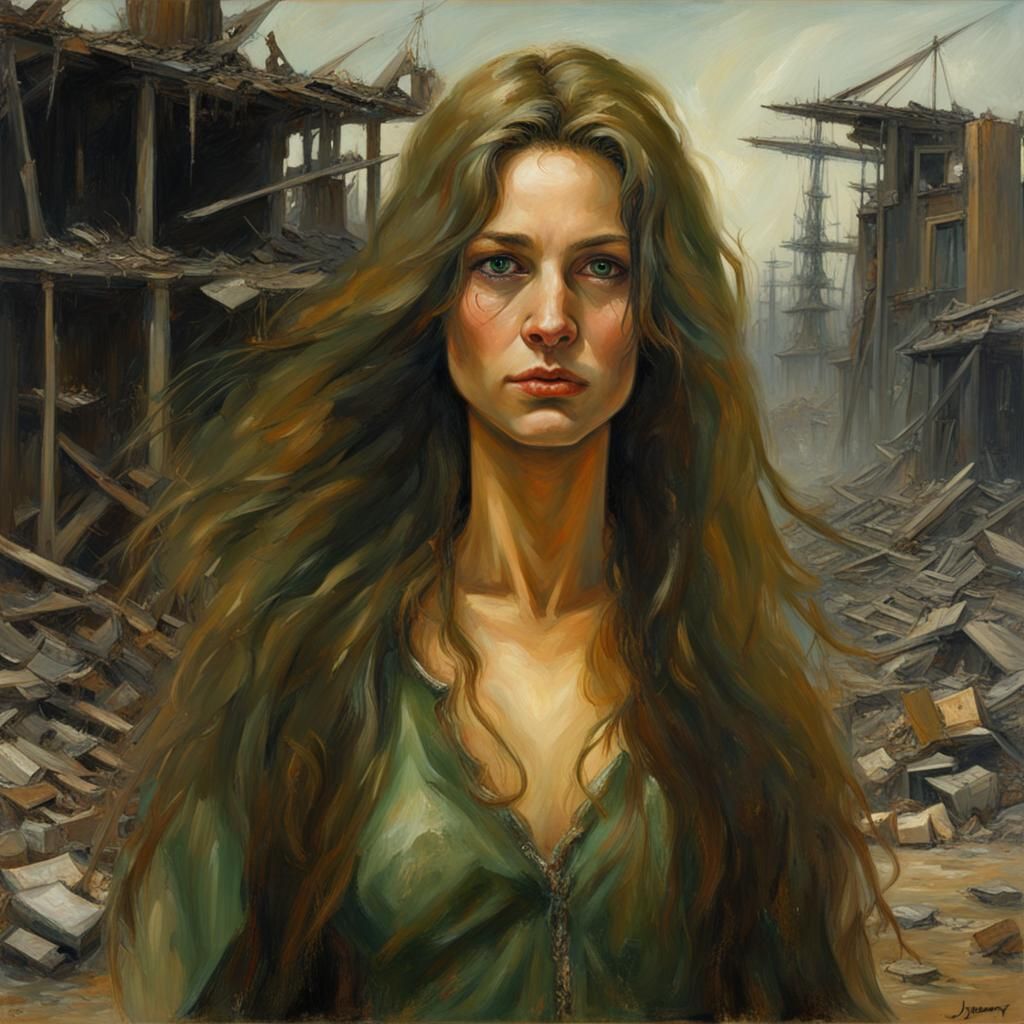 Apocalyptic Woman Smiling, Oil Painting