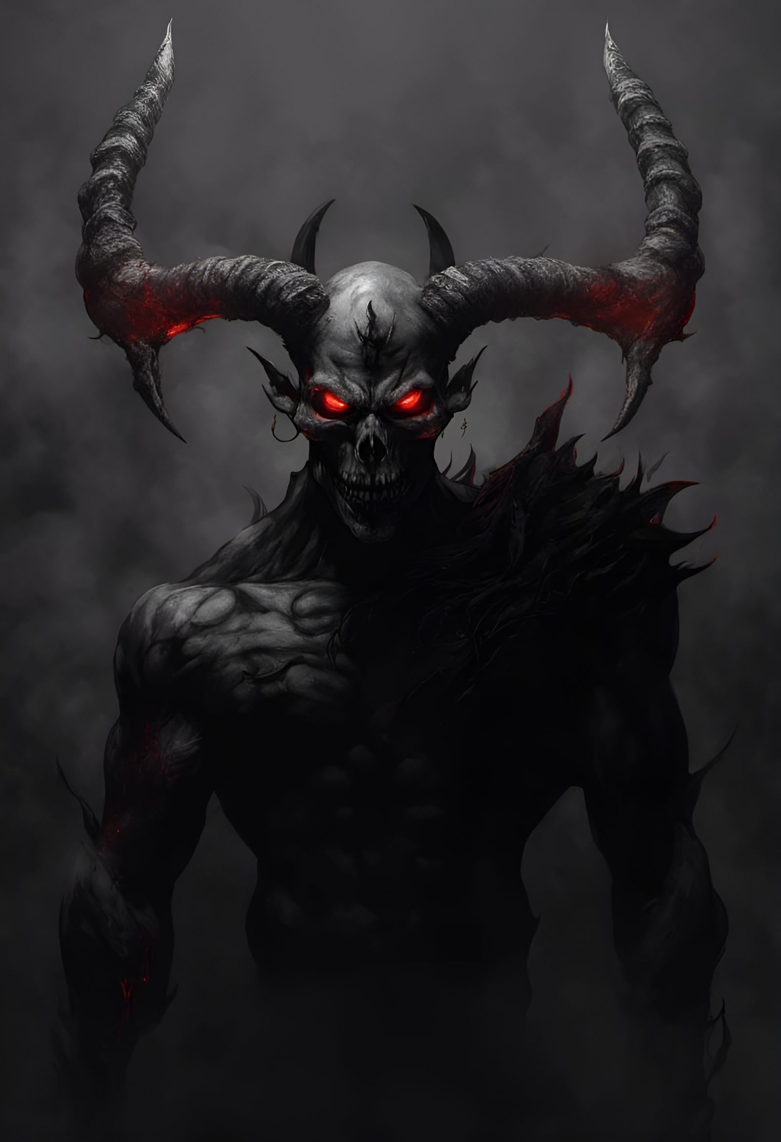 Terrifying Muscular Shadow Demon with Glowing Red Eyes