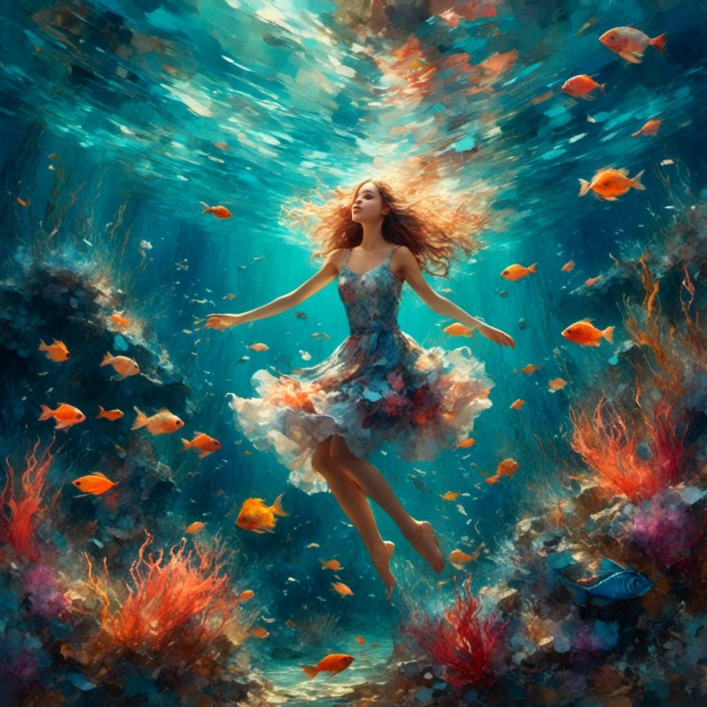 Underwater Dance: A Whimsical Oil Painting