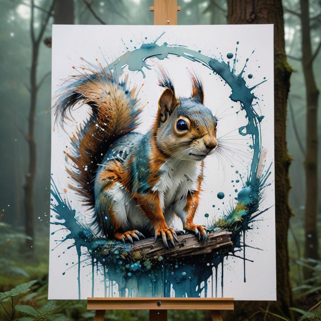 Mischievous Squirrel's Watercolour Escape: Double Exposure A...