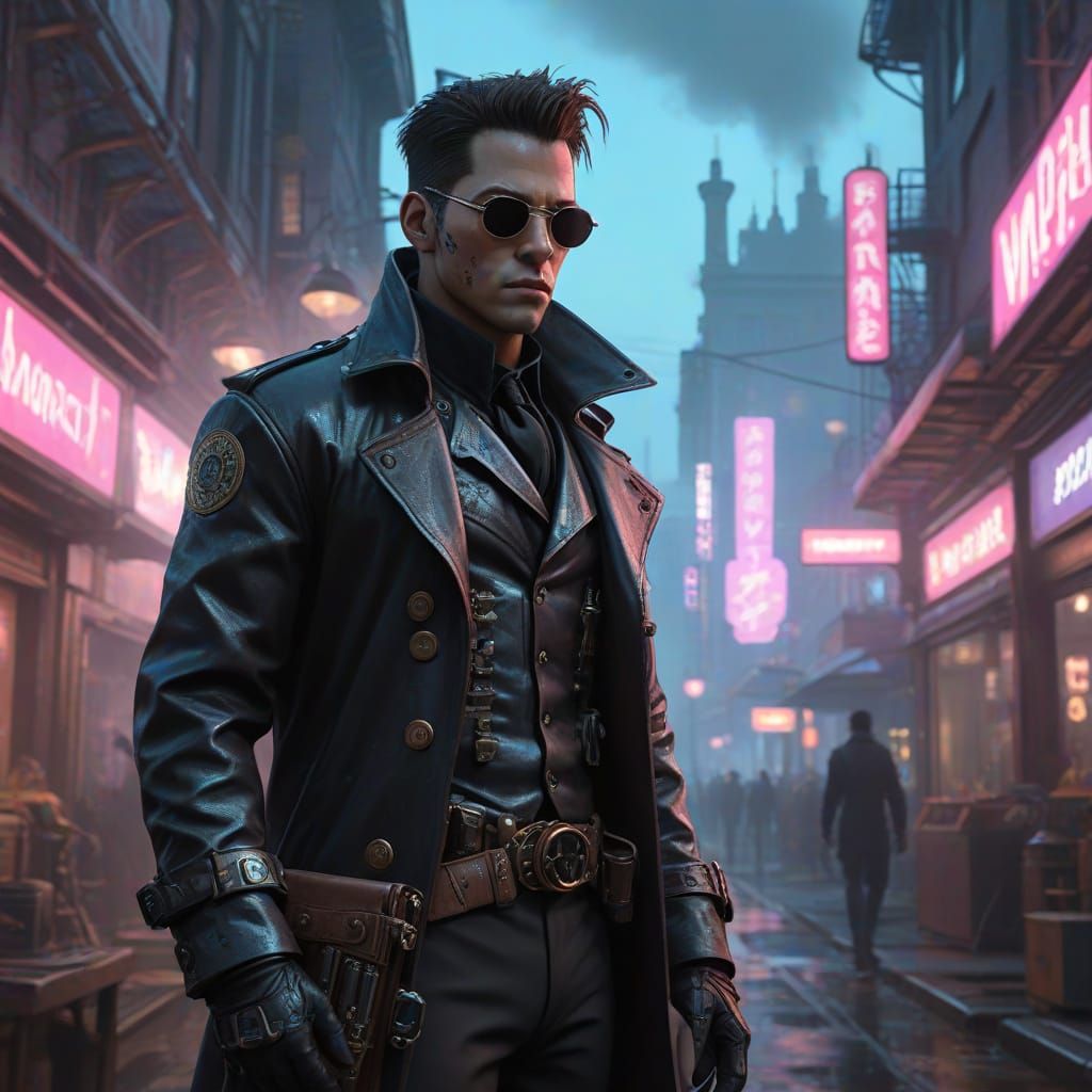 Steampunk Matrix Concept Art with Lone Figure