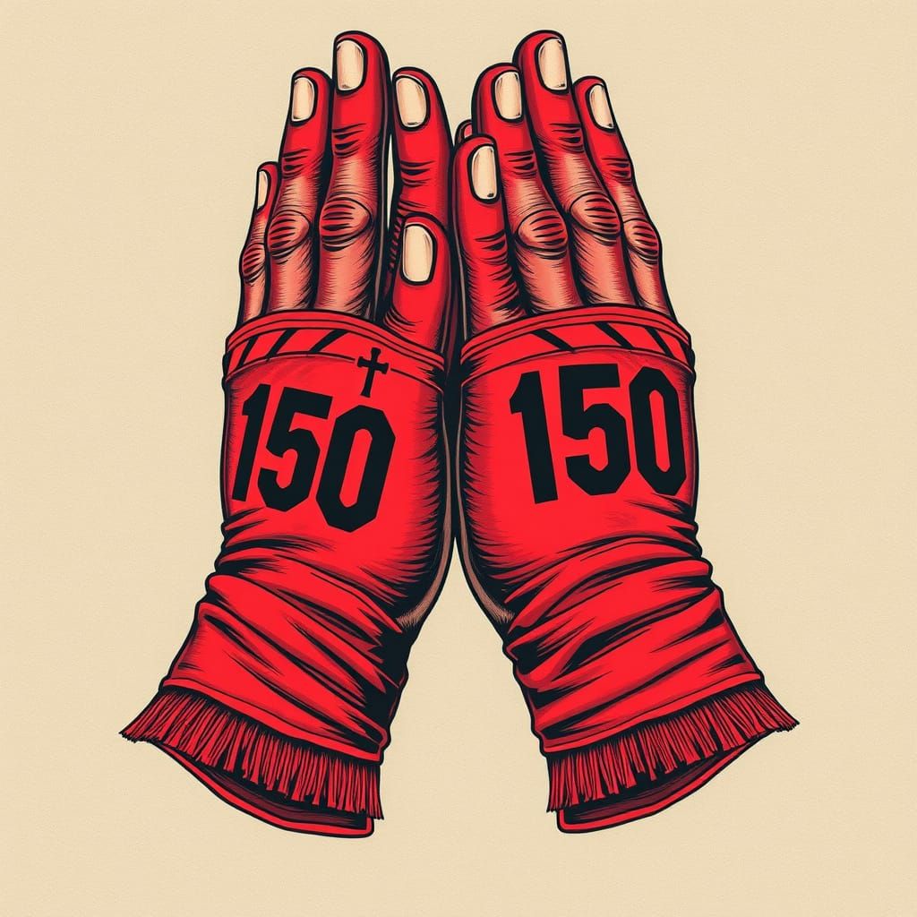 Hands in Prayer with Boxing Wraps: Street Art Style