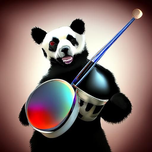 Happy Panda Plays Banjo: 3D Futuristic Art