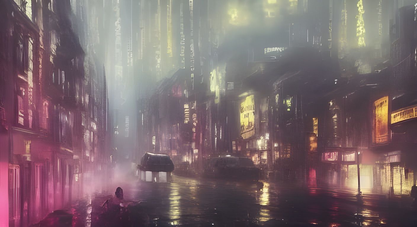 Cyberpunk Street Scene in Night Rain