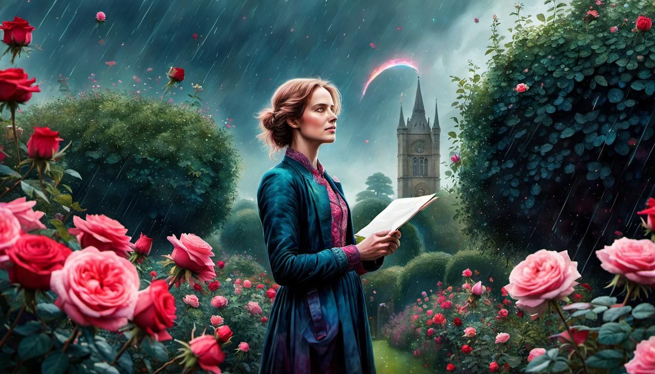 Charlotte Brontë in a Cosmic Rose Garden