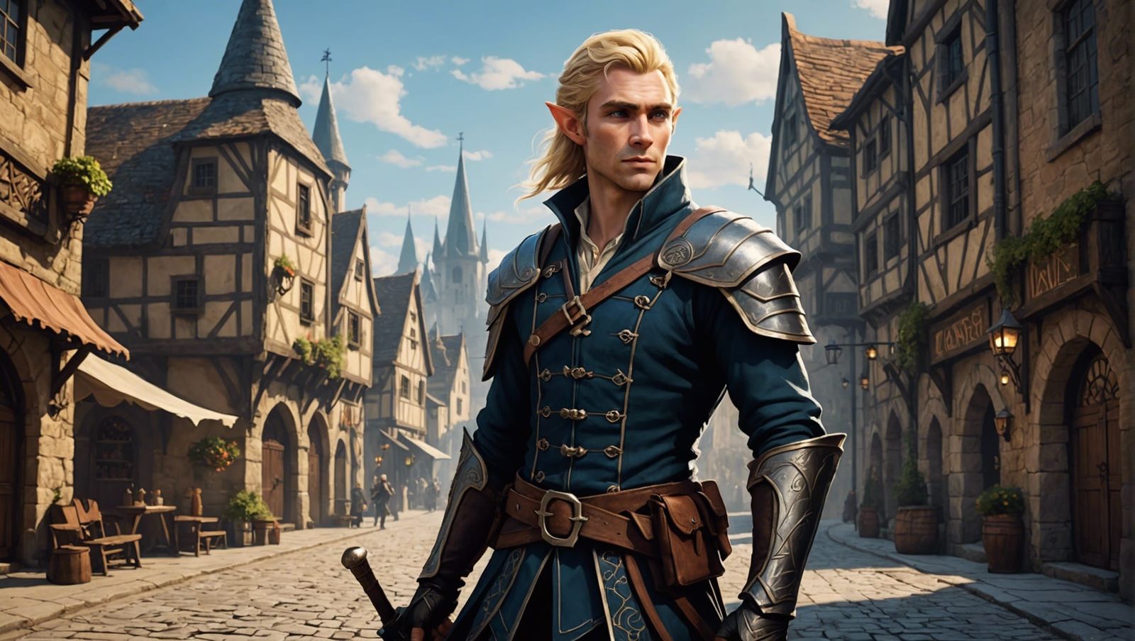 Elf Bladesinger in Medieval City