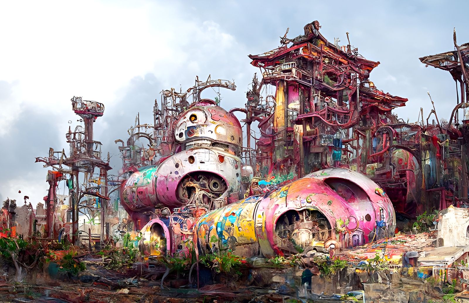 Abandoned Robot Wonderland with Auroras