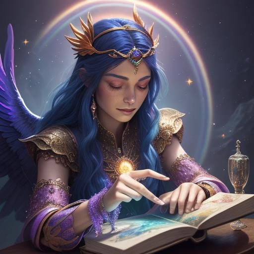 Mystical Tarot Reader with Phoenix Headband, Fantasy Art