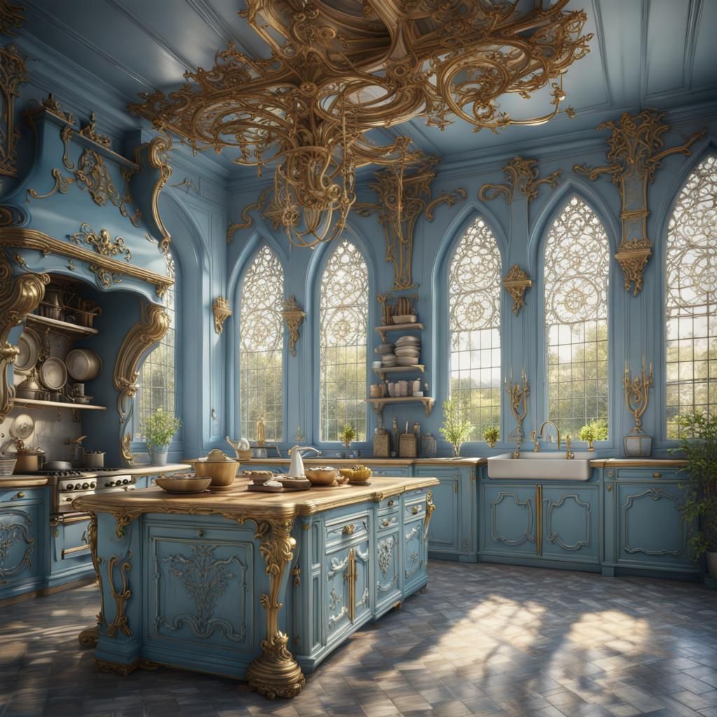 Royal Rococo Gothic Kitchen with Gold Accents