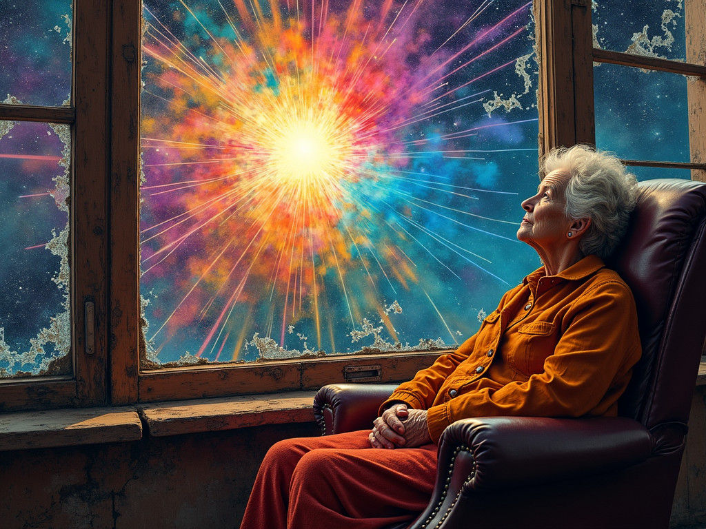 Woman Gazing at Supernova in Street Art Style