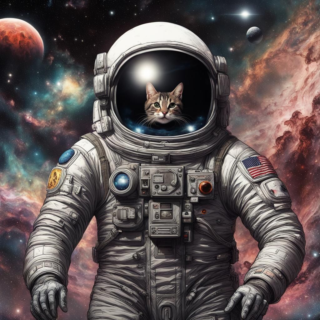 Cat Astronaut Piloting Spaceship in Outer Space