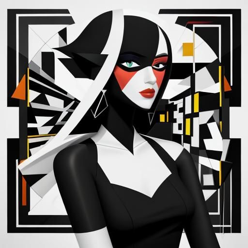 Black and White Girl in Cubist Color Cards