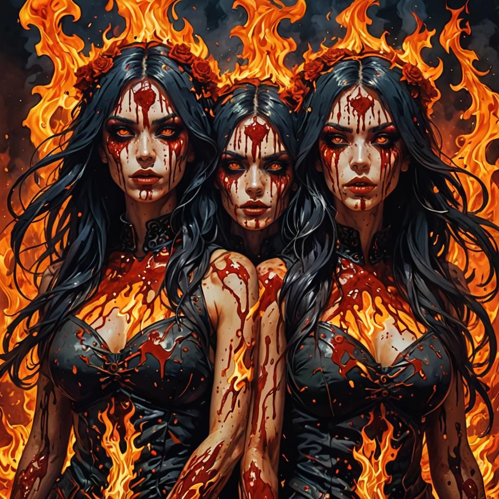 Psychedelic Fire Girls in Bloody Style