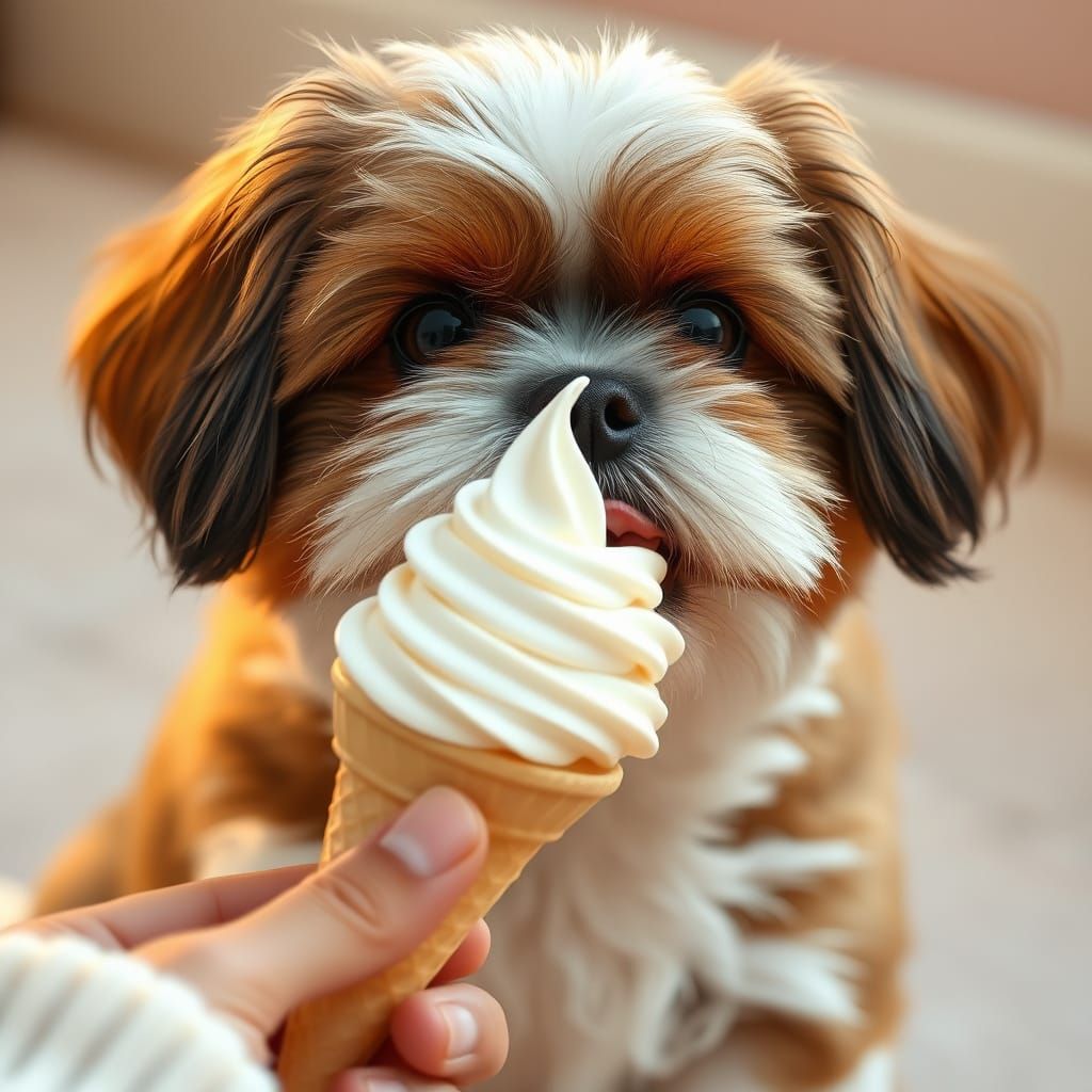 Fluffy Shih-Tzu Delights in Vanilla Ice Cream