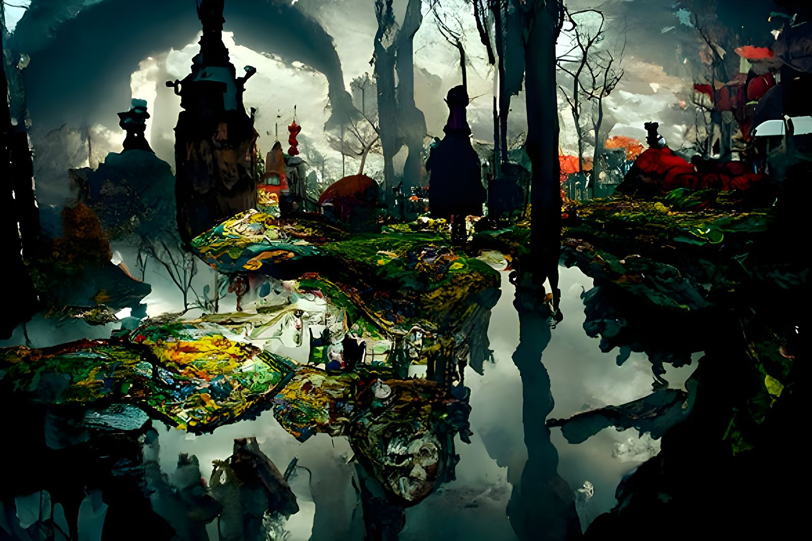 Alice in Wonderland Landscape in Film Noir Style