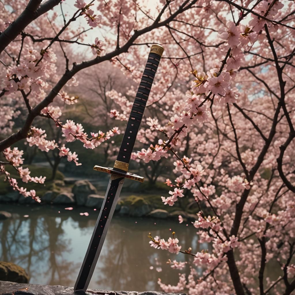 Katana on Cherry Blossom Hill: Kurosawa Film Still
