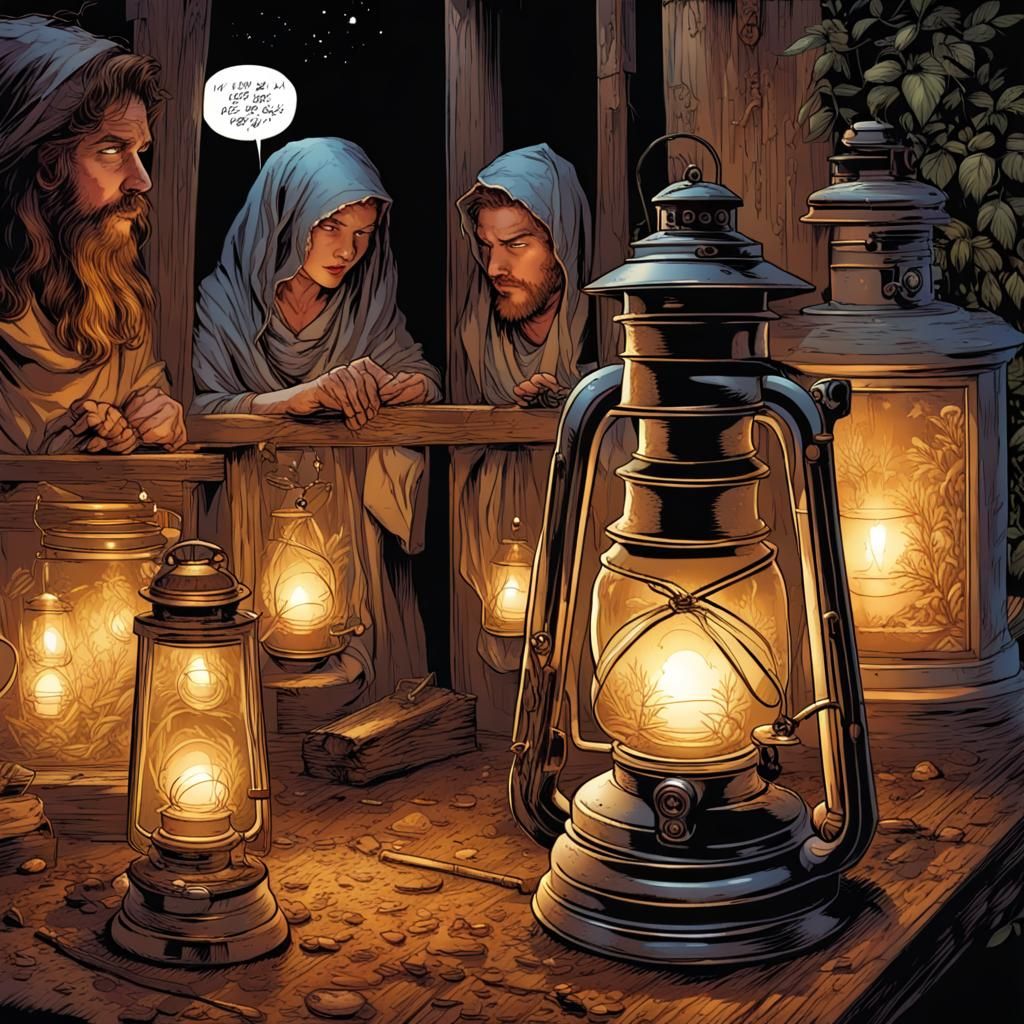 Biblical Oil Lamps in Comic Book Style
