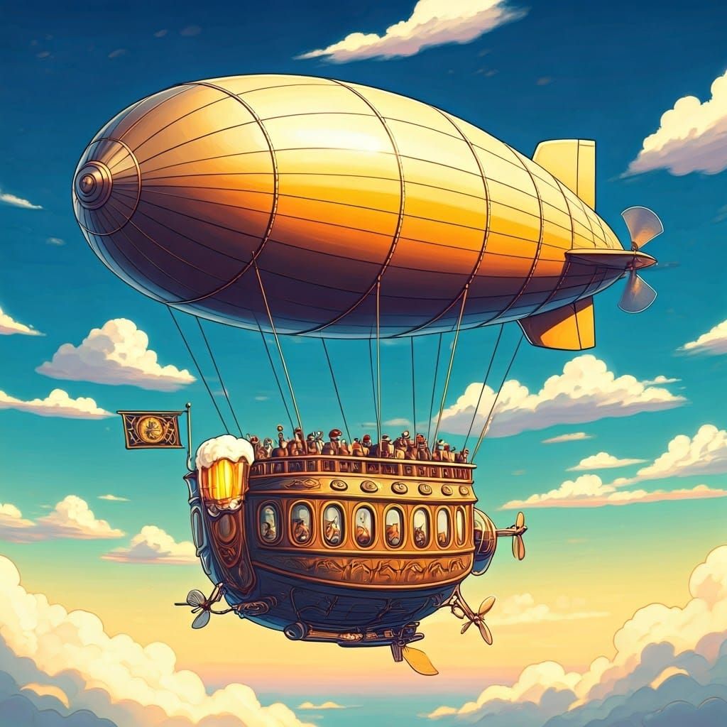Beer Mug Airship Soaring Through the Sky