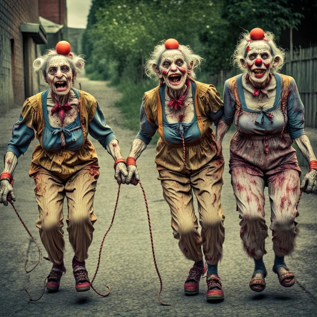 Zombie Monkey Clown Women Skipping Rope