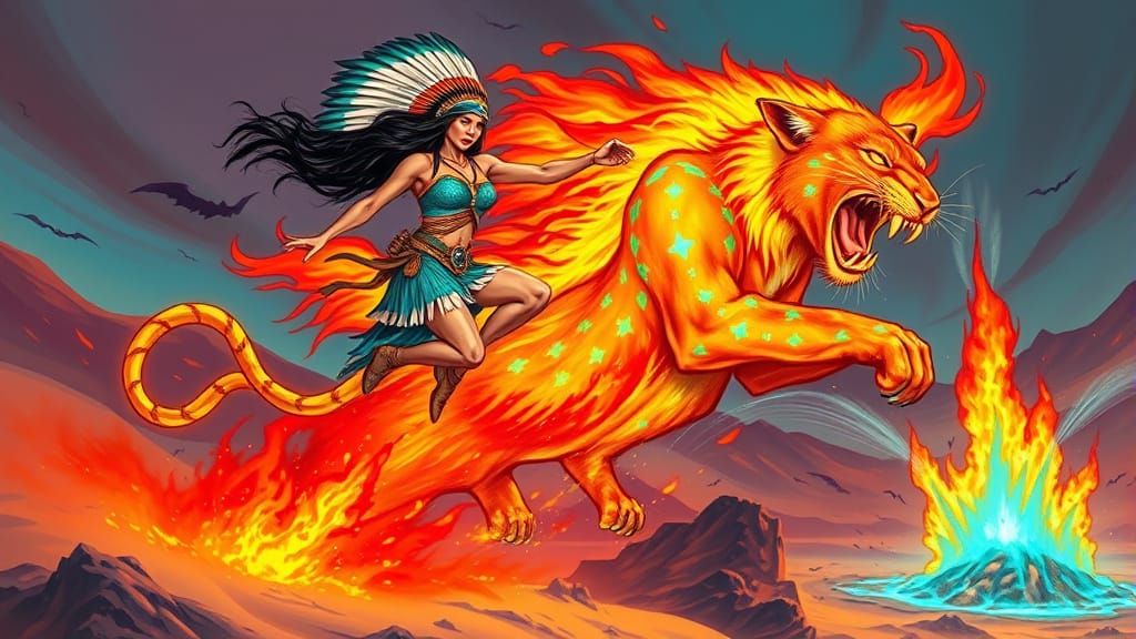 Native American Warrior Rebirth in Turquoise Flames