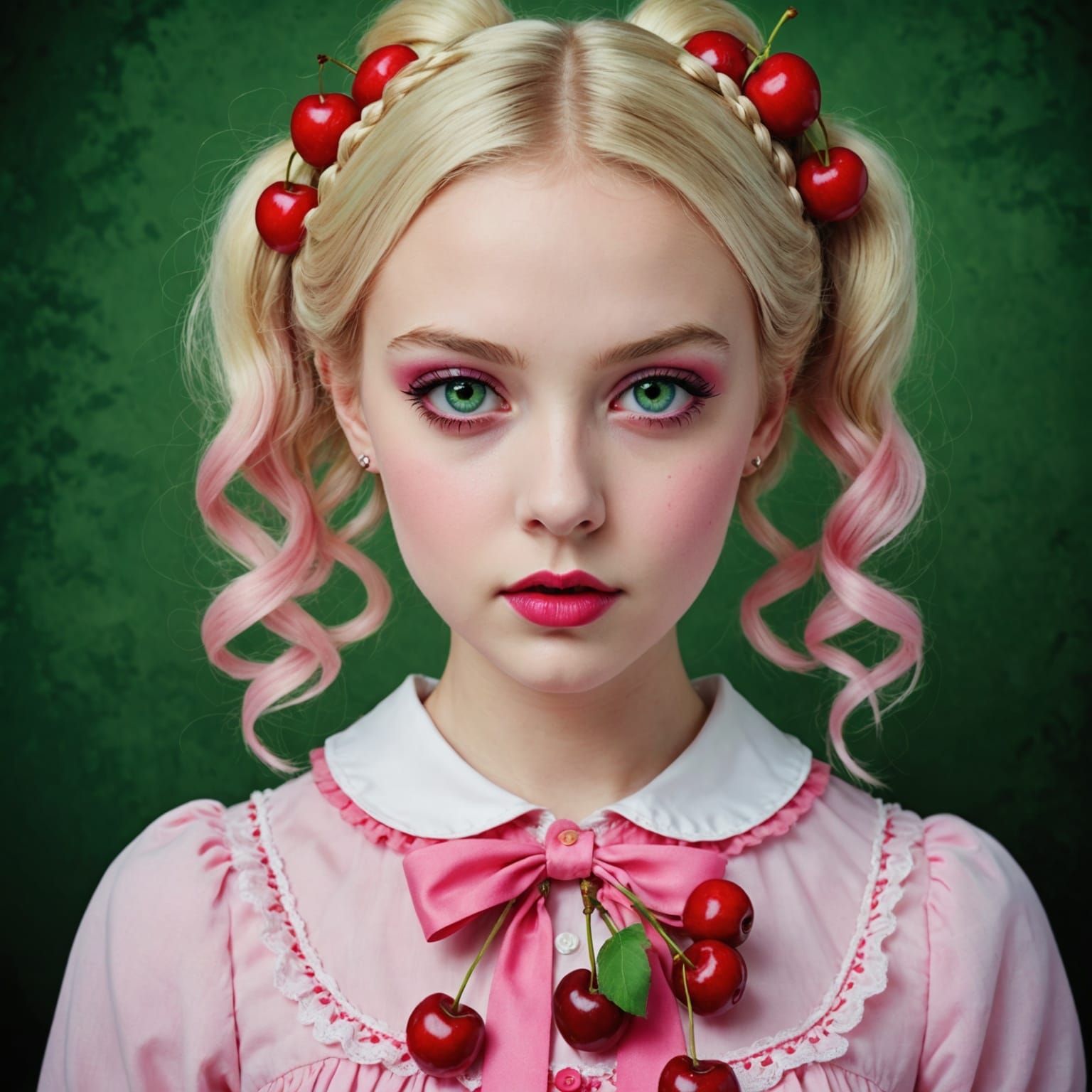 Macabre Cherry Portrait in Tim Burton Style