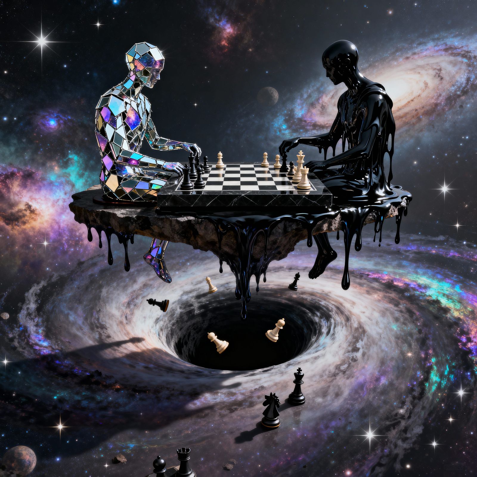Cosmic Beings Play Chess on Edge of Black Hole