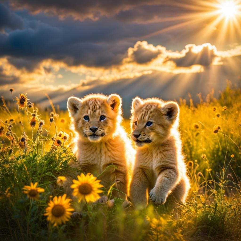 Adorable Cubs Playing in Heavenly Sunshine