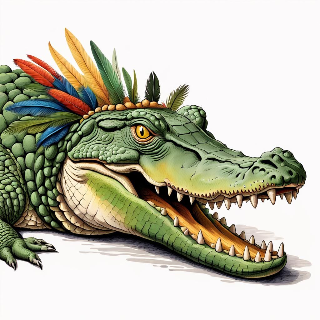 Dreamy Crocodile with Parrot Features Snoozes