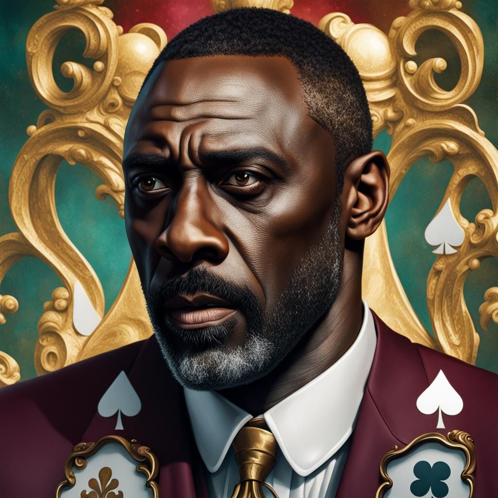 Idris Elba as King of Clubs: Hyperrealistic Portrait
