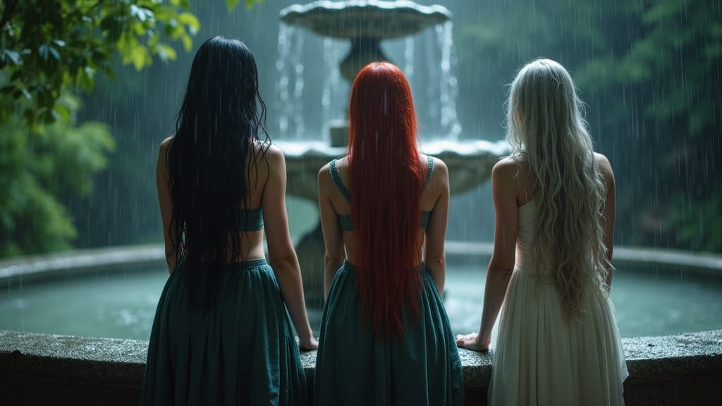 Women in Rain: Cinematic Dark Fantasy Scene