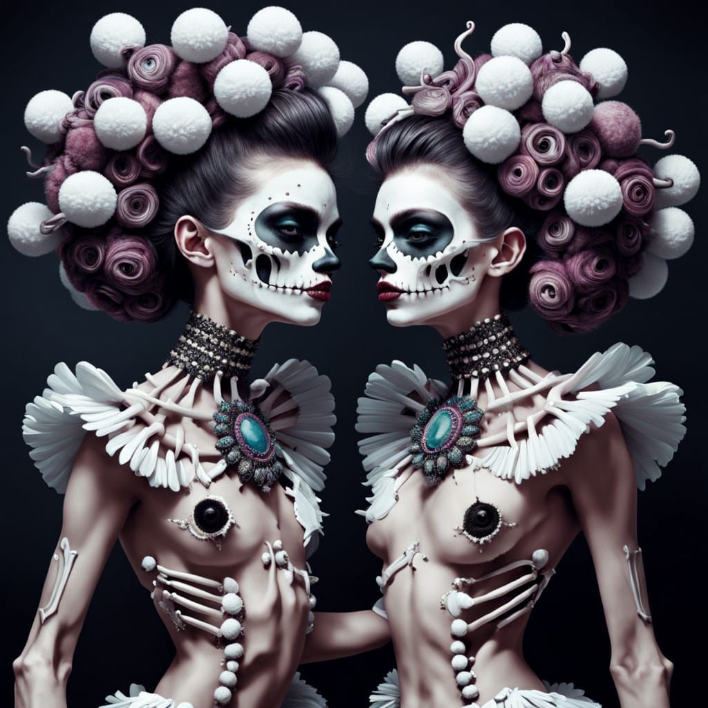 Surreal Androgynous Bone Dancers in a Streetscape