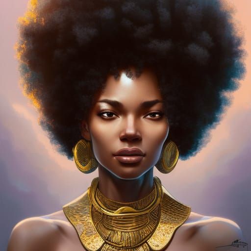 Super Hero African Woman Portrait in Detailed Art Style